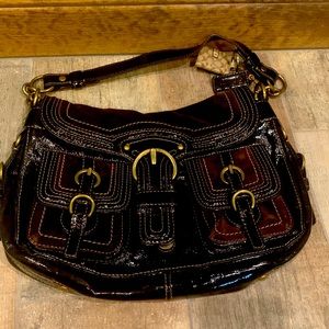 Coach suede and patent brown leather purse